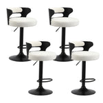 4x Bar Stools Gas Lift Swivel Wooden Chairs with White Boucle Seats