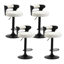 4x Bar Stools Gas Lift Swivel Wooden Chairs with White Boucle Seats