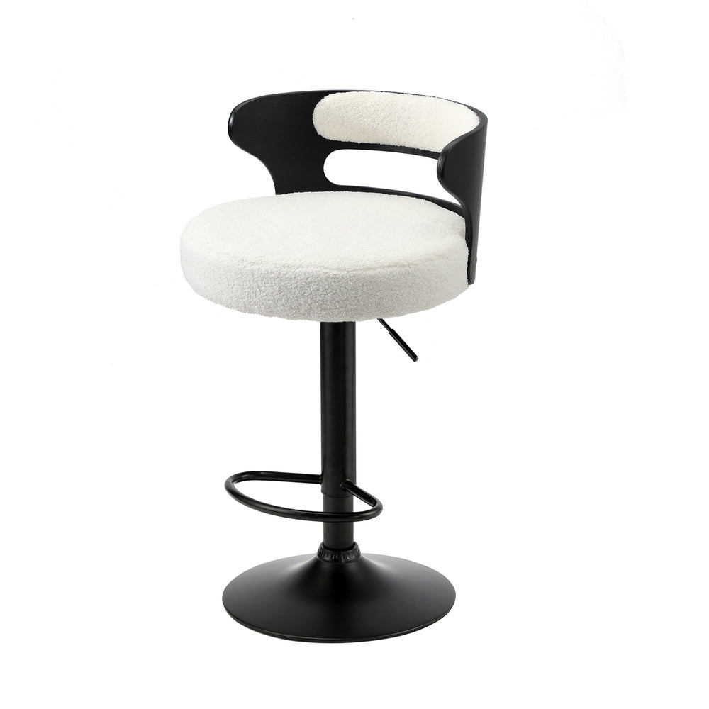 4x Bar Stools Gas Lift Swivel Chairs Wooden Boucle White