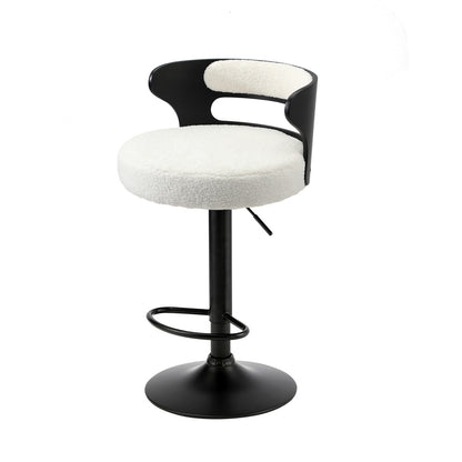 4x Bar Stools Gas Lift Swivel Wooden Chairs with White Boucle Seats