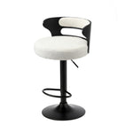 4x Bar Stools Gas Lift Swivel Wooden Chairs with White Boucle Seats