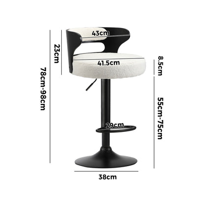 4x Bar Stools Gas Lift Swivel Chairs Wooden Boucle White