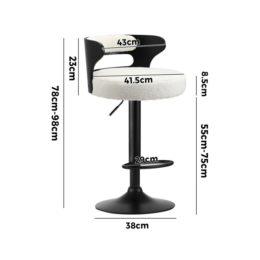 4x Bar Stools Gas Lift Swivel Wooden Chairs with White Boucle Seats