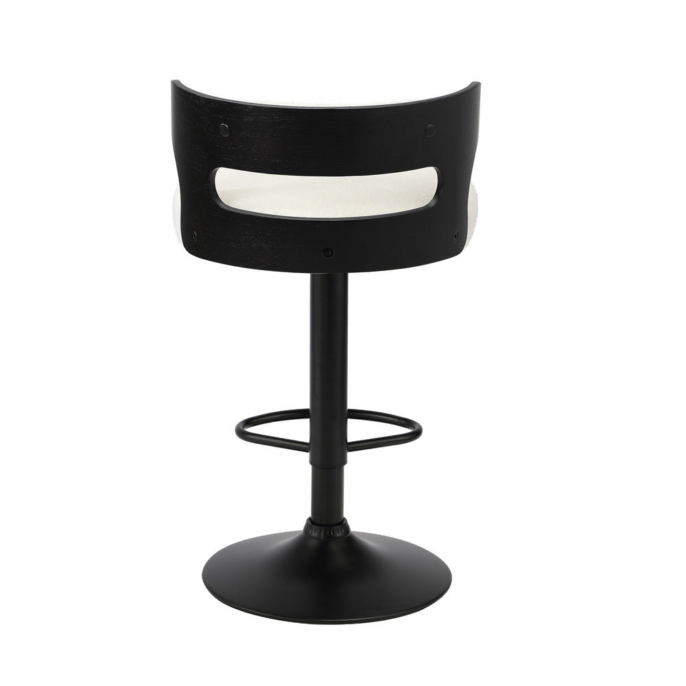 4x Bar Stools Gas Lift Swivel Wooden Chairs with White Boucle Seats