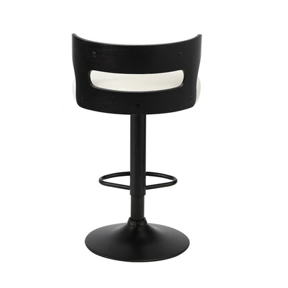 4x Bar Stools Gas Lift Swivel Wooden Chairs with White Boucle Seats