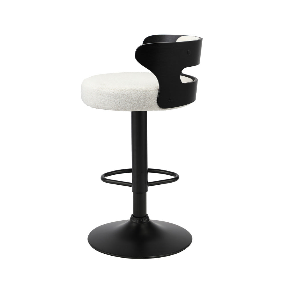 4x Bar Stools Gas Lift Swivel Wooden Chairs with White Boucle Seats