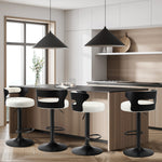 4x Bar Stools Gas Lift Swivel Wooden Chairs with White Boucle Seats