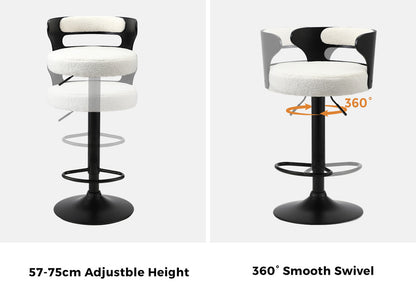 4x Bar Stools Gas Lift Swivel Chairs Wooden Boucle White
