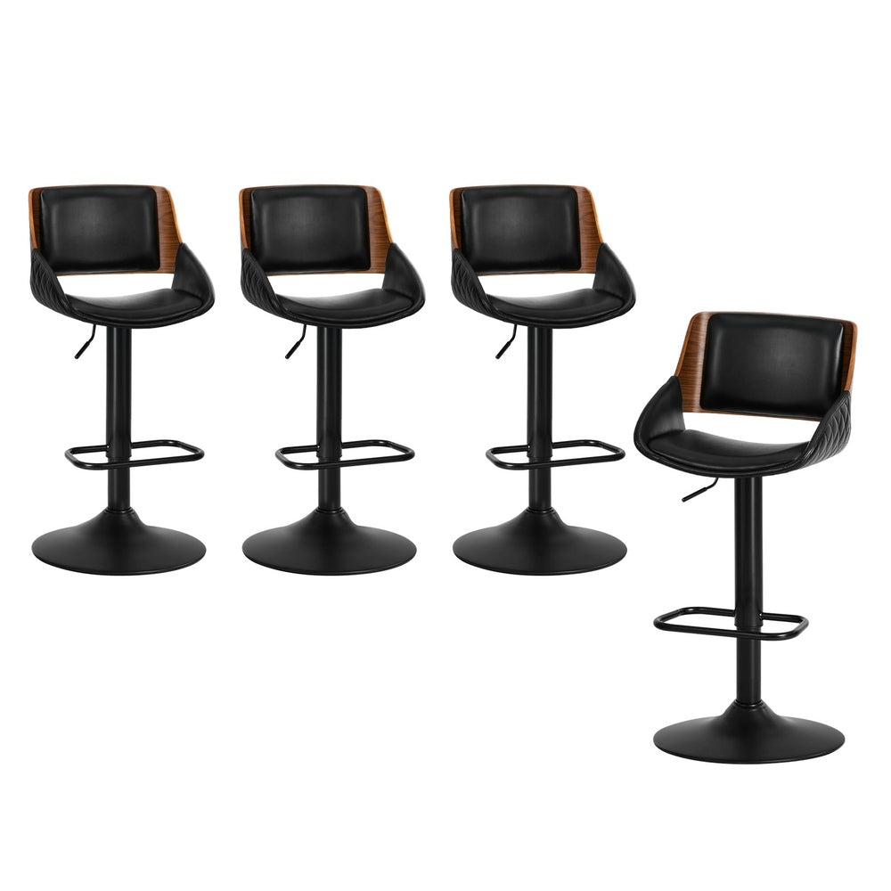 4x Bar Stools Swivel Gas Lift Stool Leather Black - 2