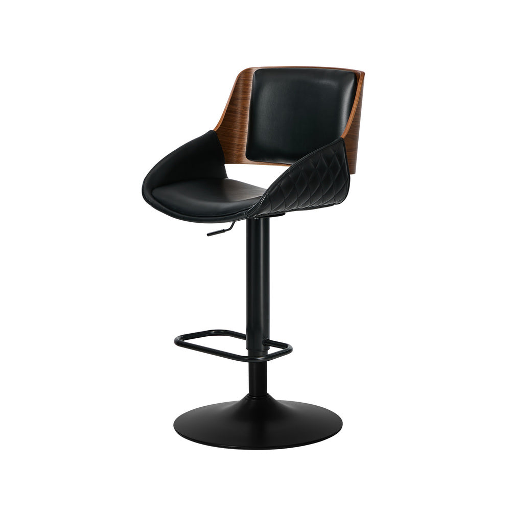 4x Bar Stools Swivel Gas Lift Stool Leather Black - 4