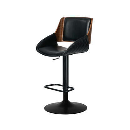 4x Bar Stools Swivel Gas Lift Stool Leather Black - 4