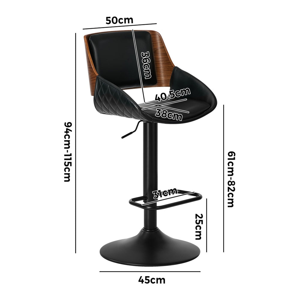 4x Bar Stools Swivel Gas Lift Stool Leather Black - 8