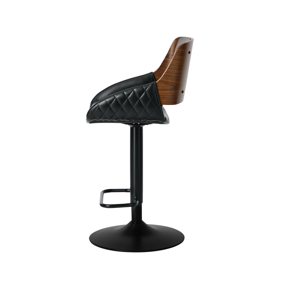 4x Bar Stools Swivel Gas Lift Stool Leather Black - 7
