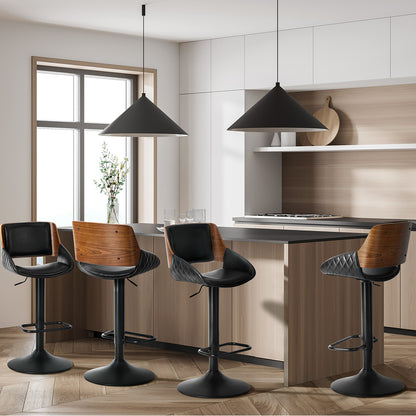 4x Bar Stools Swivel Gas Lift Stool Leather Black - 5
