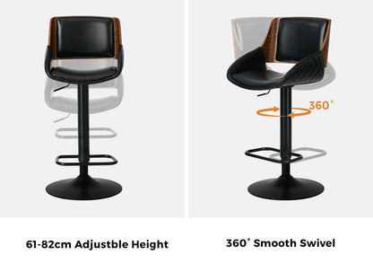 4x Bar Stools Swivel Gas Lift Stool Leather Black - 6