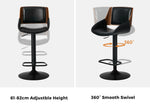 4x Bar Stools Swivel Gas Lift Stool Leather Black