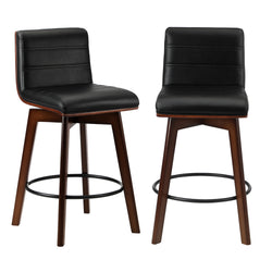 2x Wooden Bar Stools Swivel Chairs PU Leather