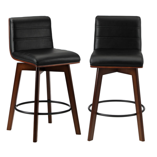  2x Wooden Bar Stools Swivel Chairs PU Leather