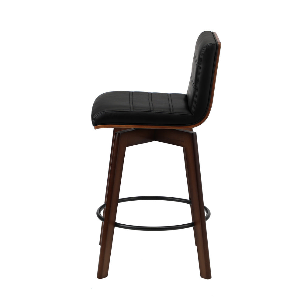 2x Wooden Bar Stools Swivel Chairs PU Leather
