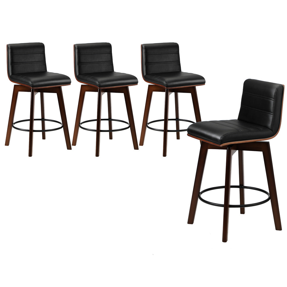 Set of 4 Wooden Bar Stools Swivel Chairs with PU Leather Seats Kitchen