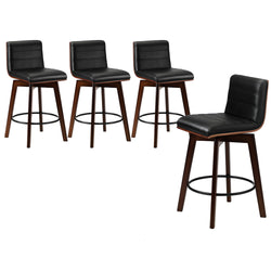 Set of 4 Wooden Bar Stools Swivel Chairs with PU Leather Seats Kitchen