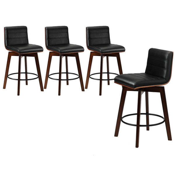  Set of 4 Wooden Bar Stools Swivel Chairs with PU Leather Seats Kitchen