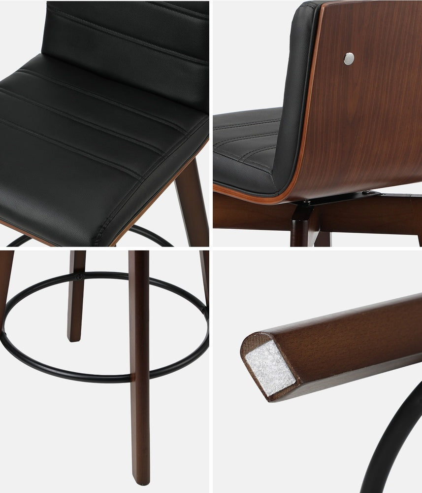 Set of 4 Wooden Bar Stools Swivel Chairs with PU Leather Seats Kitchen