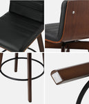 Set of 4 Wooden Bar Stools Swivel Chairs with PU Leather Seats Kitchen