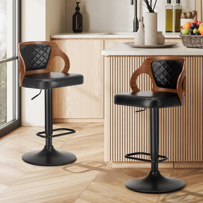 4x Black PU Leather Adjustable Bar Stools with Backrest & Steel Base