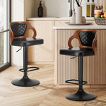 4x Black PU Leather Adjustable Bar Stools with Backrest & Steel Base