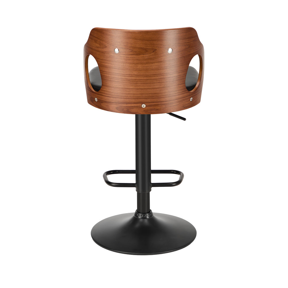 4x Black PU Leather Adjustable Bar Stools with Backrest & Steel Base