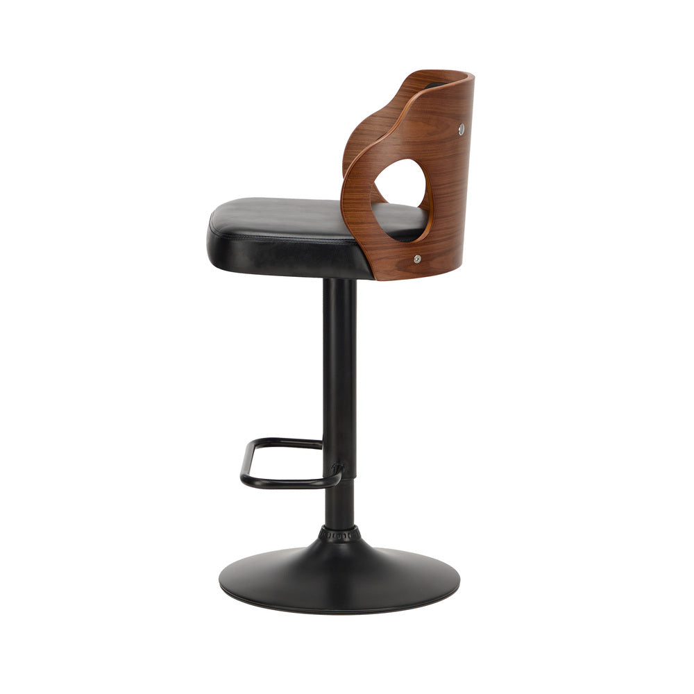 4x Black PU Leather Adjustable Bar Stools with Backrest & Steel Base