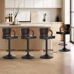 4x Black PU Leather Adjustable Bar Stools with Backrest & Steel Base