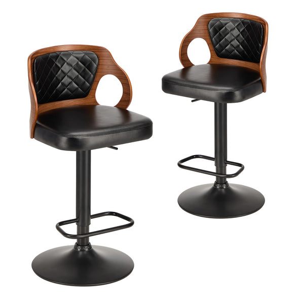  4x Black PU Leather Adjustable Bar Stools with Backrest & Steel Base