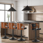 4x Black PU Leather Adjustable Bar Stools with Backrest & Steel Base