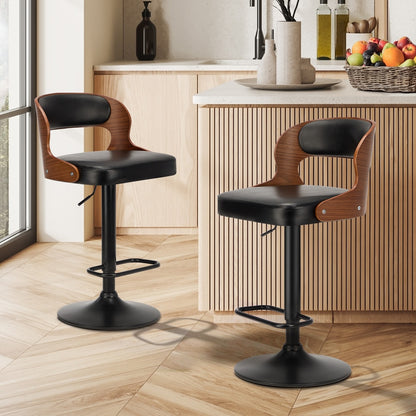 2x Bar Stools PU Leather Swivel Adjustable Kitchen Chairs Wooden Frame