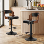 2x Bar Stools PU Leather Swivel Adjustable Kitchen Chairs Wooden Frame
