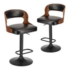 2x Bar Stools PU Leather Swivel Adjustable Kitchen Chairs Wooden Frame