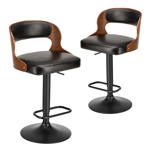  2x Bar Stools PU Leather Swivel Adjustable Kitchen Chairs Wooden Frame