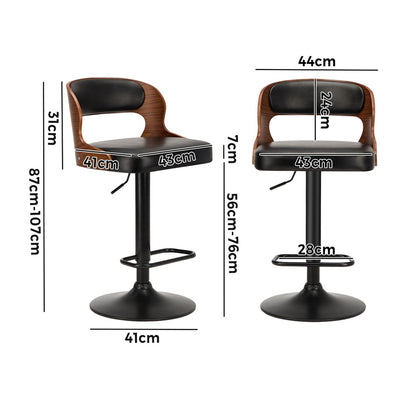 2x Bar Stools PU Leather Swivel Adjustable Kitchen Chairs Wooden Frame