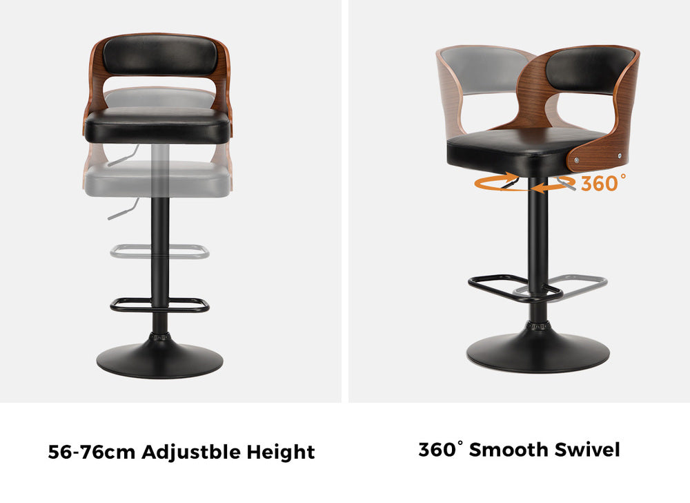 2x Bar Stools PU Leather Swivel Adjustable Kitchen Chairs Wooden Frame