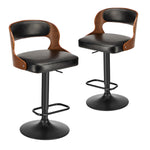 2x Bar Stools PU Leather Swivel Adjustable Kitchen Chairs Wooden Frame