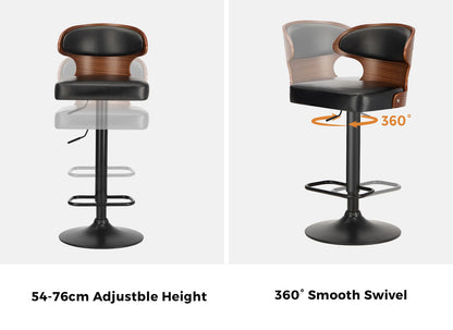 2x Modern PU Leather Gas Lift Bar Stools Kitchen Counter Chairs Black