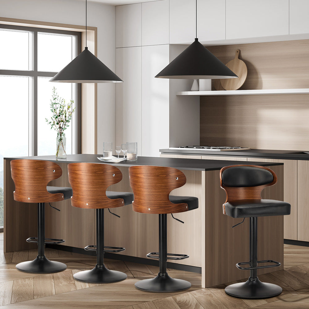 2x Modern PU Leather Gas Lift Bar Stools Kitchen Counter Chairs Black
