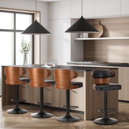 2x Modern PU Leather Gas Lift Bar Stools Kitchen Counter Chairs Black