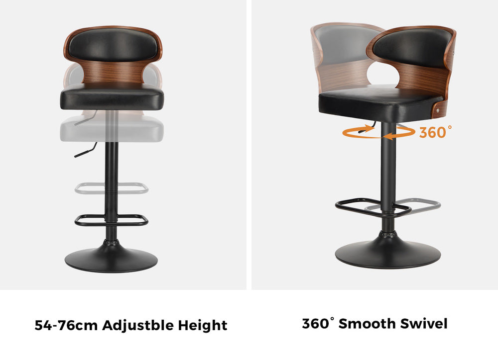 2x Modern PU Leather Gas Lift Bar Stools Kitchen Counter Chairs Black