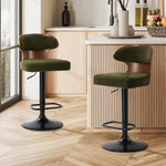 2x Bar Stools Swivel Kitchen Bar Chairs Gas Lift Boucle Green