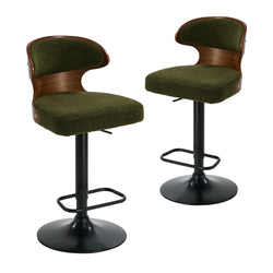 2x Bar Stools Swivel Kitchen Bar Chairs Gas Lift Boucle Green