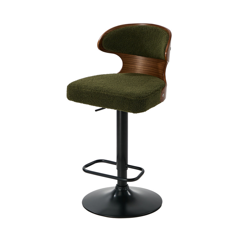 2x Bar Stools Swivel Kitchen Bar Chairs Gas Lift Boucle Green