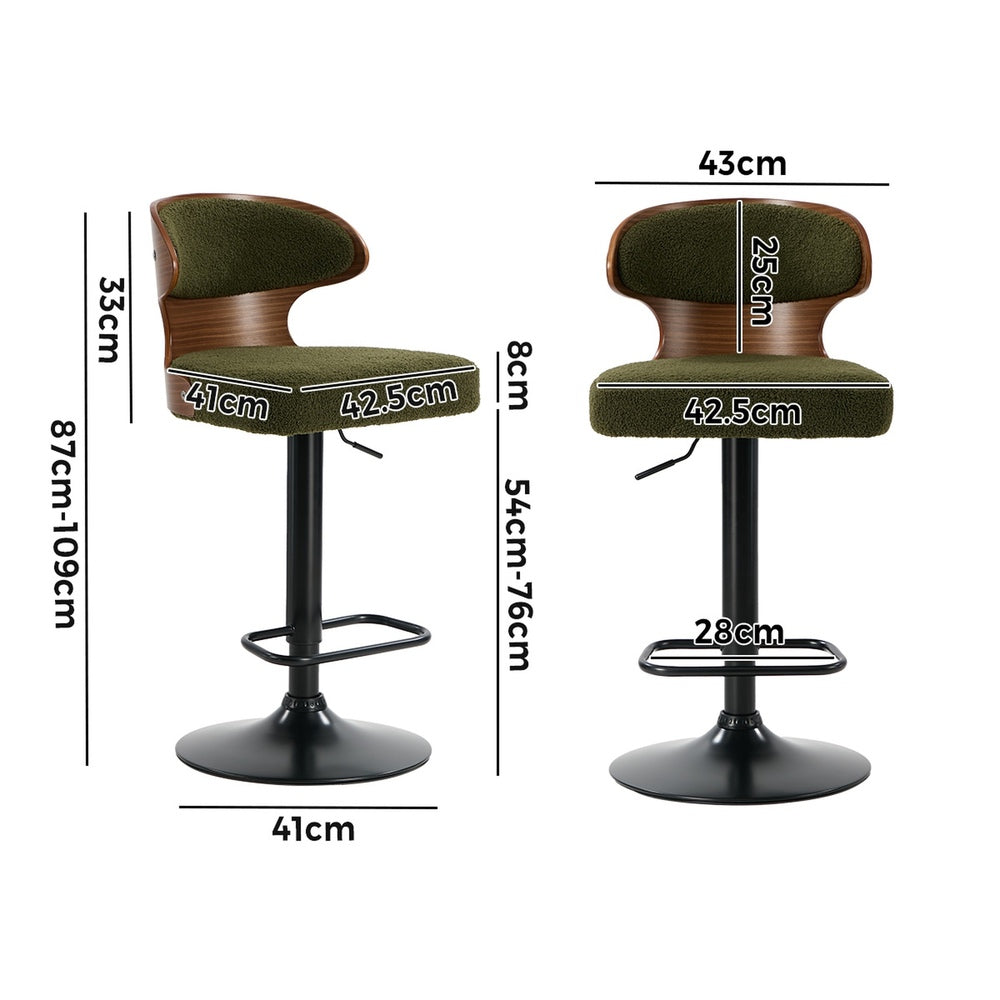2x Bar Stools Swivel Kitchen Bar Chairs Gas Lift Boucle Green